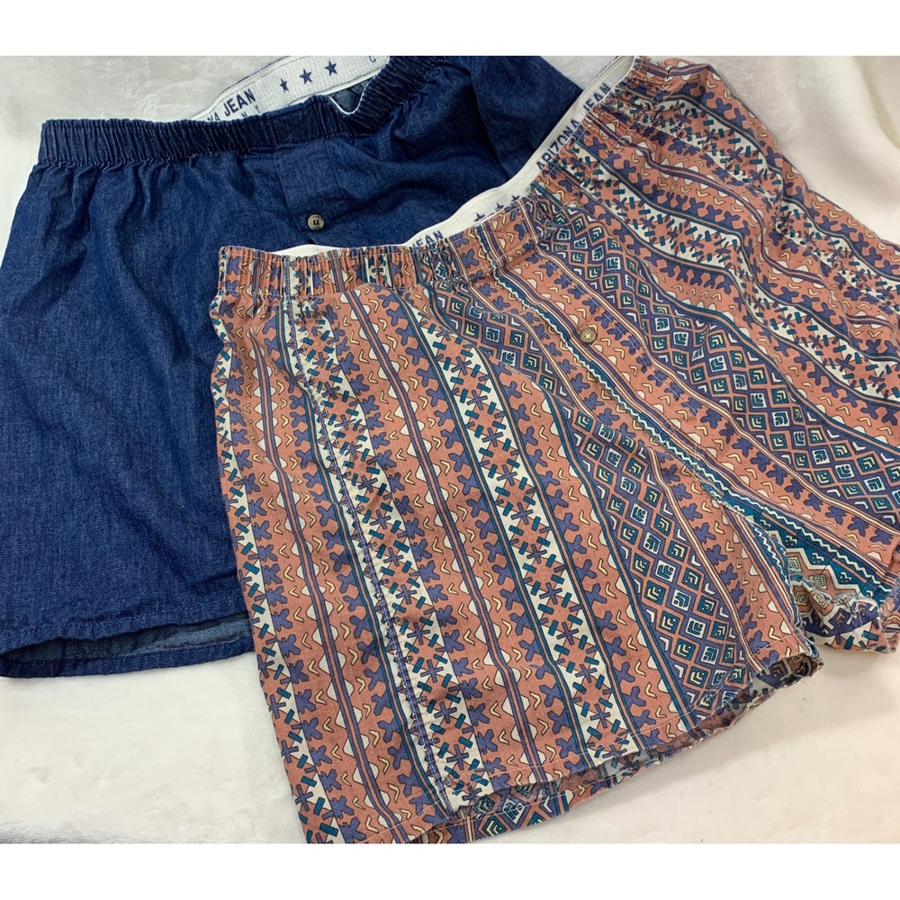 Vintage Arizona Jean Co. Denim & Aztec Boxer Sleep Shorts‎ Size Large L  Lg  USA